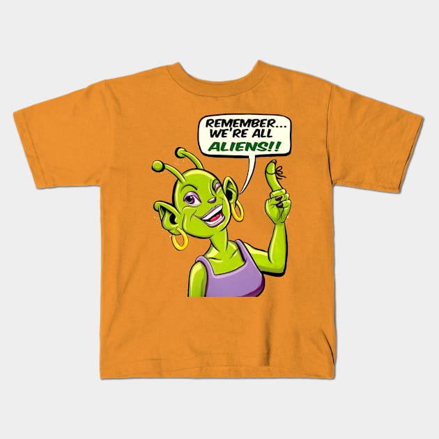 We're all ALIENS!! Kids T-Shirt by SCOT CAMPBELL DESIGNS